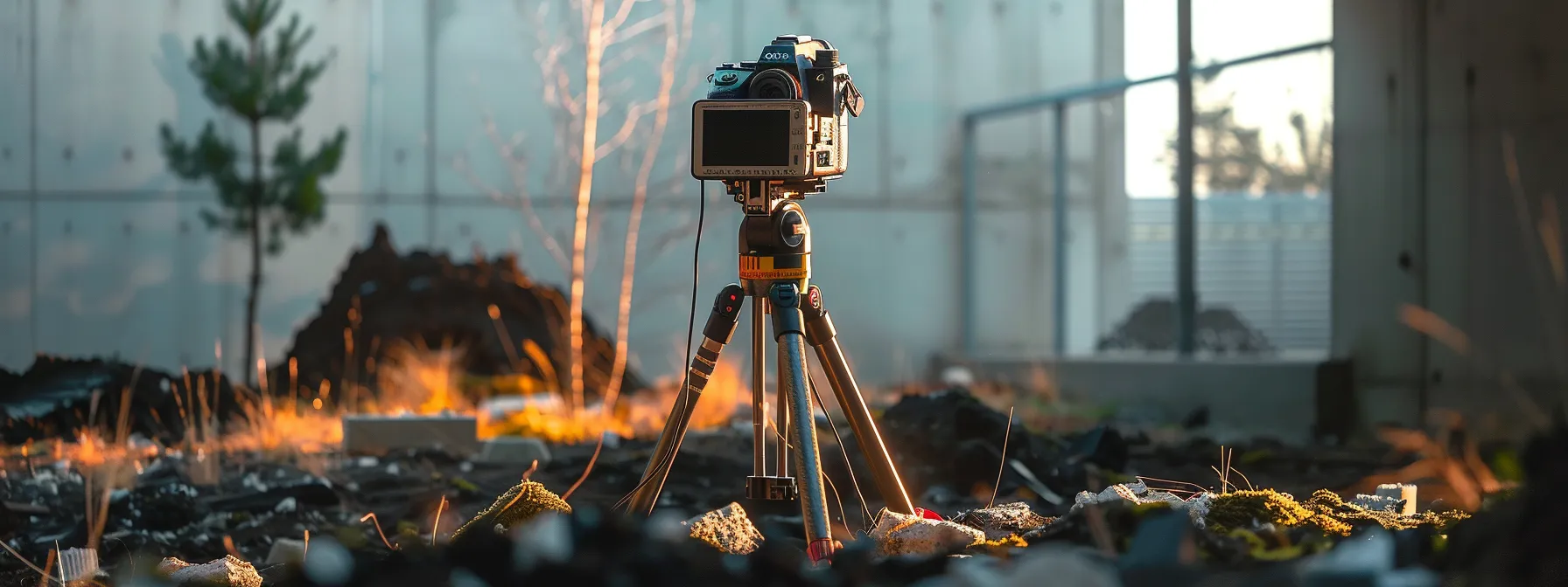 A total station sitting on a tripod, with its advanced interface and precise measurement components clearly visible.