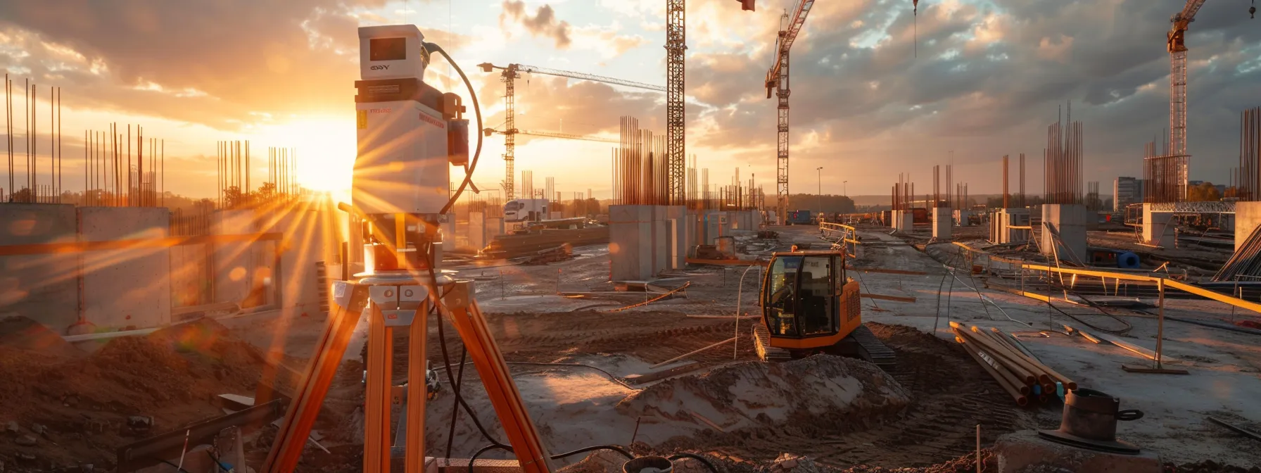 a modern total station seamlessly transferring data to cad software in a high-tech construction site, enhancing project collaboration, and digital twin creation.