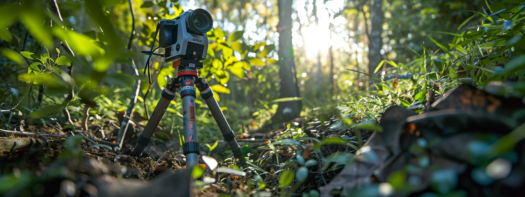 a total station in action, measuring and mapping out an intricate ecosystem with precision and efficiency, highlighting the advanced technology's vital role in environmental monitoring.