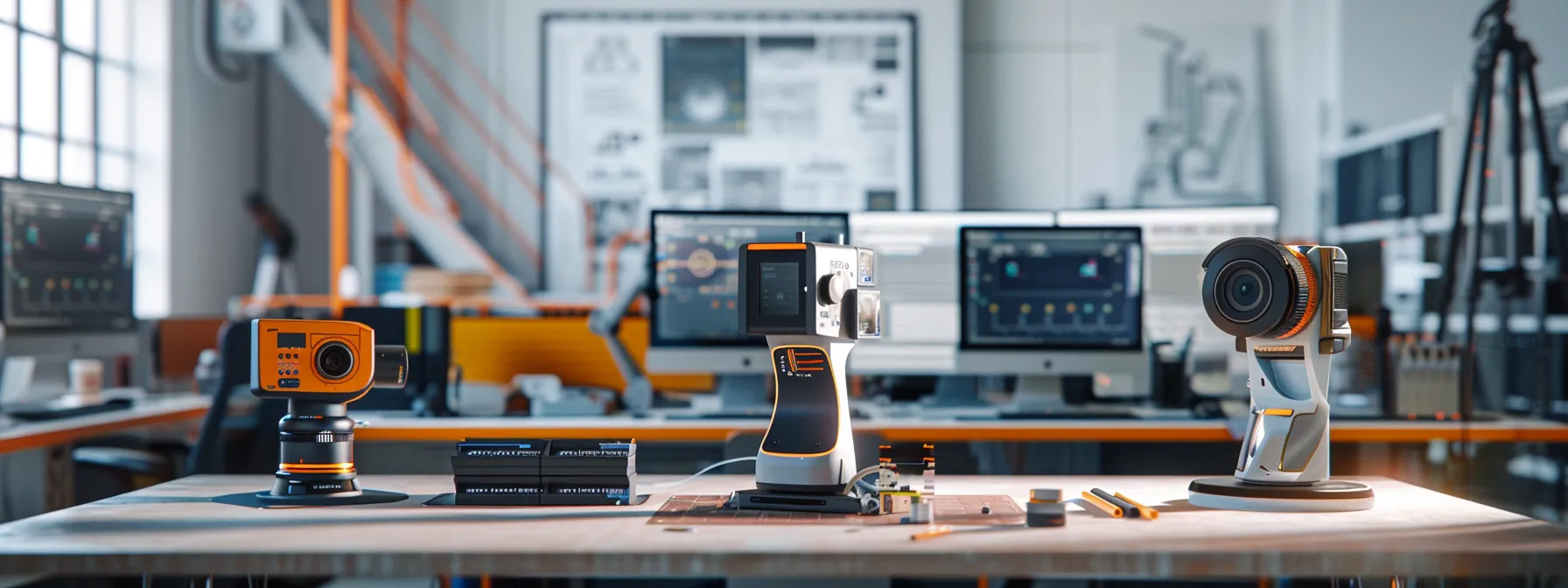 a sleek, futuristic total station seamlessly syncing data with cutting-edge design software in an advanced engineering workspace.